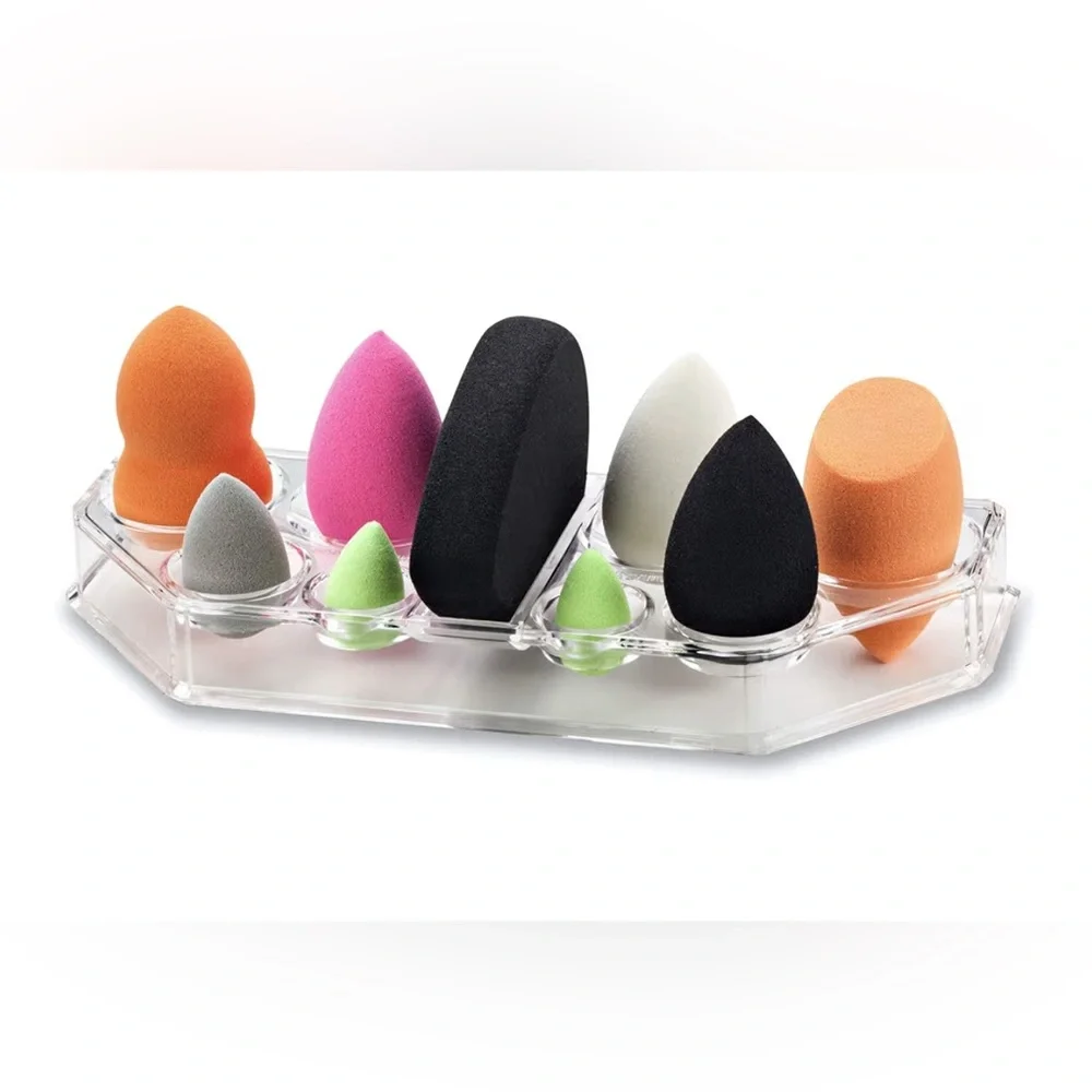 New! By Alegory 2 pack acrylic Makeup Beauty Blender Organizer Drying Tray Stand